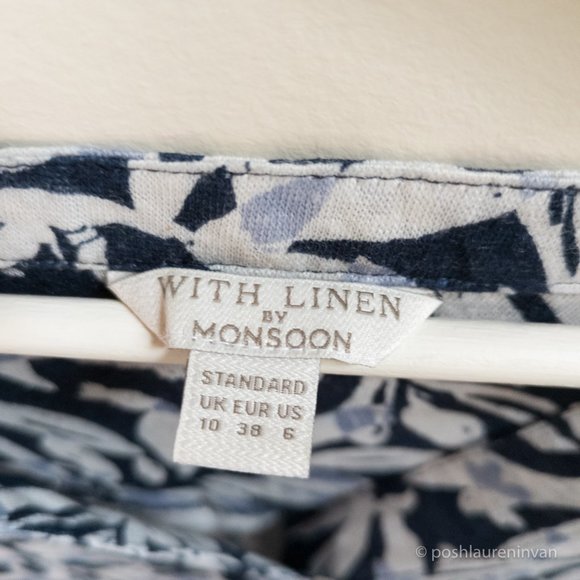 Monsoon 100% Linen Knit Top – Blue / Floral Print – US 6 - Picture 3 of 14